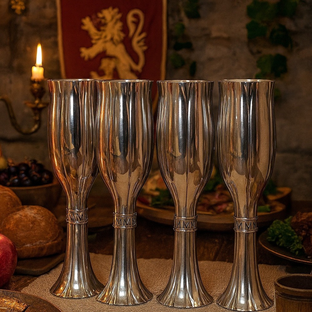 Royal Selangor Pewter Champagne Flutes Set of 4 1999 Goblets 9" Vintage Barware